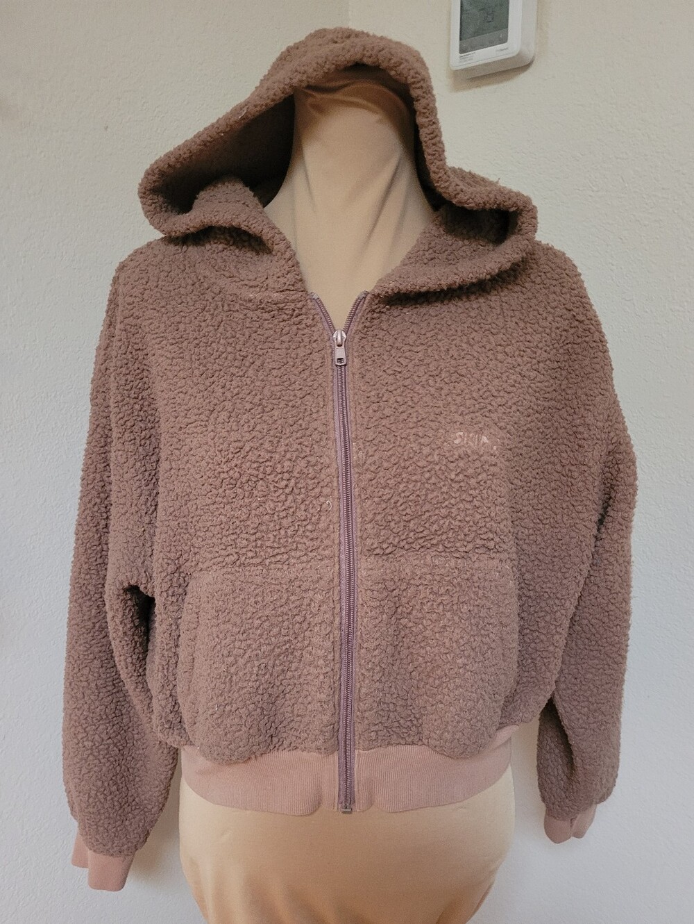 Skims Teddy Boxy Zip Up Jacket Small Faux Shearling Fleece Hoodie